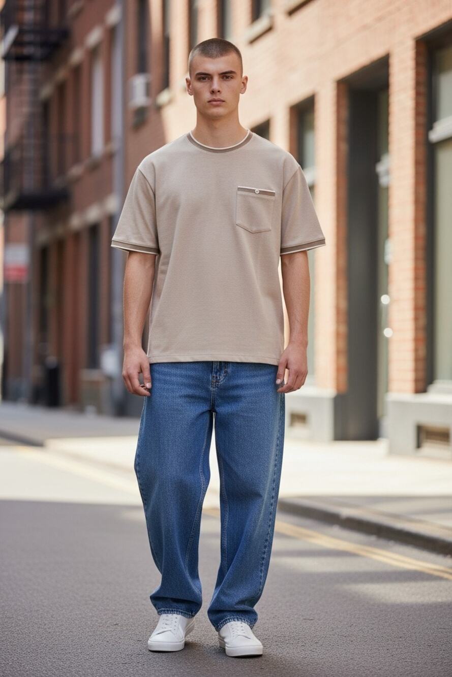 Cactus Man by Ricky Singh Beige Tipped Knit Pocket T-Shirt - Size L